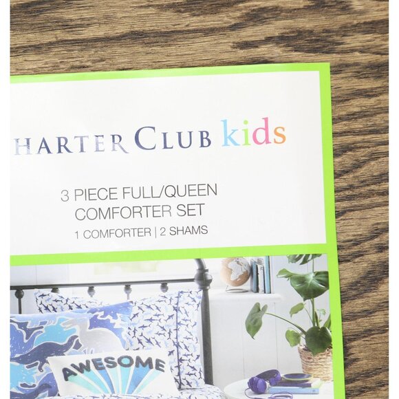 Charter Club Kids Dino Camo 3-Piece Cotton Comforter Set Blue Multi Full / Queen - Picture 4 of 12